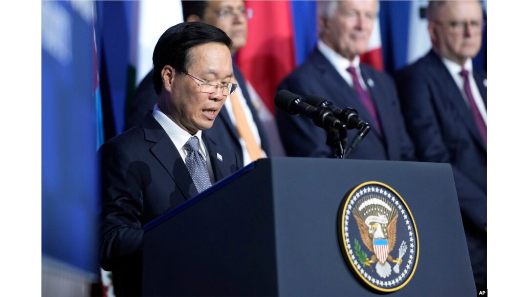 Presiden Vietnam Vo Van Thuong berbicara pada KTT Kerja Sama Ekonomi Asia-Pasifik, Kamis, 16 November 2023, di San Francisco. (Foto: AP)