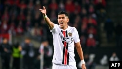 FILE - Nice's Algerian defender Youcef Atal reacts during the UEFA Europa Conference League Group D football match between FC Cologne and OGC Nice in Cologne, on November 3, 2022.