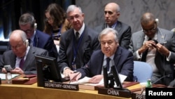 United Nations Secretary-General Antonio Guterres attends a United Nations Security Council meeting on the conflict between Israel and Hamas, in New York, Nov. 29, 2023. 
