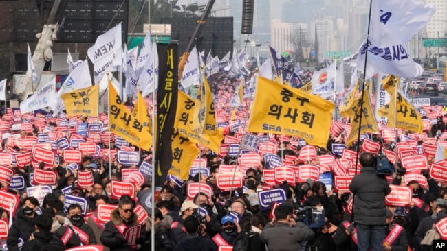 Doctors stage a rally against the government's medical policy in Seoul, South Korea, March 3, 2024.