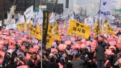 Para dokter melakukan unjuk rasa menentang kebijakan medis pemerintah di Seoul, Korea Selatan, 3 Maret 2024. (Foto: AP)