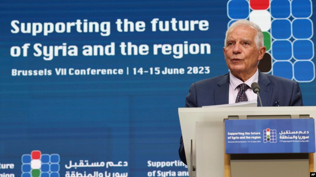 European Union foreign policy chief Josep Borrell speaks during a media conference after a meeting 'Supporting the future of Syria and the region' at the European Council building in Brussels, June 15, 2023. 