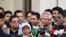 Bangladeshi Nobel peace laureate Muhammad Yunus (4R) addresses the media as leaves a court in Dhaka, Jan. 28, 2024. 