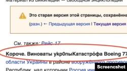 Знімок екрана. Архівна сторінка статті російською мовою з Wikipedia