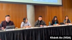 Các diễn giả trẻ của thế hệ thứ hai tại hội thảo "Người Mỹ gốc Việt và Di sản chiến tranh" ở Đại học Oregon, Hoa Kỳ, vào ngày 28/10/2023.