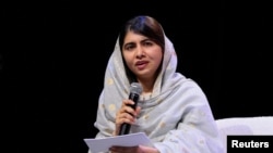 Nobel Peace Prize winner Malala Yousafzai speaks during the 21st Nelson Mandela Annual Peace Lecture on the tenth anniversary of his death, in Johannesburg, Dec. 5, 2023.