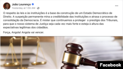 Publicação do Presidente João Lourenço no Facebook.