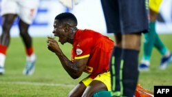 Le milieu de terrain guinéen Aguibou Camara lors du match de football du groupe C de la Coupe d'Afrique des Nations 2024 entre la Guinée et la Gambie au Stade Charles Konan Banny, à Yamoussoukro, le 19 janvier 2024.