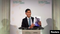 British Prime Minister Rishi Sunak speaks during the opening session of the Global Food Security Summit at Lancaster House in London, Britain, Nov. 20, 2023. 