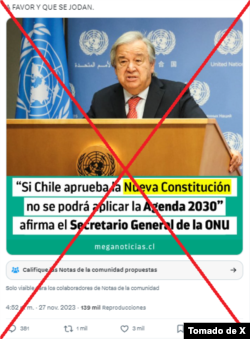 Publicación falsa sobre António Guterres.