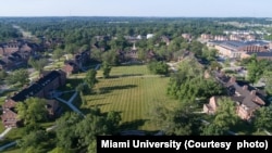 An aerial view of the Miami University campus in Ohio.