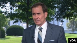 John Kirby, director of strategic communications for the National Security Council, speaks to VOA on July 20, 2023, in this screen grab taken from video.