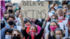 Demonstrators gather to protest against plans by the Polish government to leave the Istanbul Convention in 2020. Photo credit: AFP