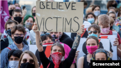 Demonstrators gather to protest against plans by the Polish government to leave the Istanbul Convention in 2020. Photo credit: AFP