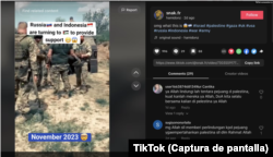 Captura de pantalla de la página del Tiktoker snak.sr, llena de publicaciones que utilizan imágenes recicladas para difundir desinformación sobre la guerra entre Israel y Hamás.