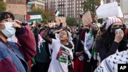 FILE - Palestinian supporters gather for a protest at Columbia University on Oct. 12, 2023, in New York.