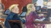 In this courtroom sketch, Jan 22, 2024, Donald Trump seated next to his attorney Alina Habba, foreground right, in court listening to Judge Lewis Kaplan explain to the jury that a fellow juror's illness forced a last-minute delay in Federal Court, in New York.