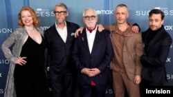 FILE - The cast of "Succession" at its New York premiere on March 20, 2023. From left: Sarah Snook, Alan Ruck, Brian Cox, Jeremy Strong and Kieran Culkin. The show earned 27 Emmy nominations, which were announced July 12, 2023. 