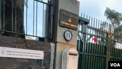 A gate outside the Chinese embassy in Helsinki, Finland, is seen in this undated photo.