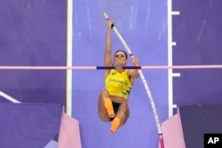 Nina Kennedy of Australia competes in the women's pole vault final at the 2024 Summer Olympics, Aug. 7, 2024, in Saint-Denis, France.