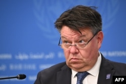 FILE - World Meteorological Organization Secretary-General Petteri Taalas attends a press conference at the U.N. offices in Geneva, Oct. 12, 2023.