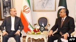 잘릴 압바스 질라니 파키스탄 외무장관(오른쪽)과 호세인 아미르 압둘라히안 이란 외무장관은 29일 이슬라마바드에서 회담했다. 