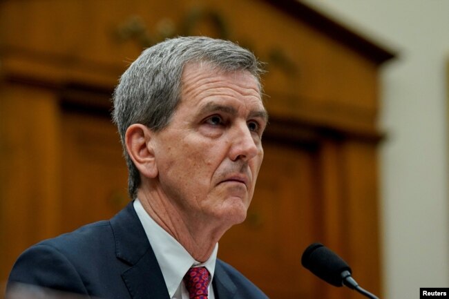 FILE - Federal Aviation Administration (FAA) Administrator Mike Whitaker testifies on Capitol Hill in Washington, Feb. 6, 2024.