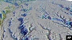 This image produced with laser measuring shows complexes of rectangular platforms arranged around low squares in Ecuador's Upano Valley. Archaeologists have found a cluster of lost cities in the rainforest, according to a paper published Jan. 11, 2024, in the journal Science.