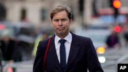 Tobias Ellwood the British Conservative Party MP for Bournemouth East walks next to the Houses of Parliament in London, Feb. 2, 2022. Ellwood deletes a video, July 20, 2023, praising the Taliban’s rule in Afghanistan.