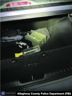 Two improvised explosive devices as they were discovered in Thomas Crooks’ car in Butler, Pennsylvania, on July 13, 2024. The FBI said that the receiver for remote detonation was in the “off” position and that the devices had several problems in the way they were constructed.