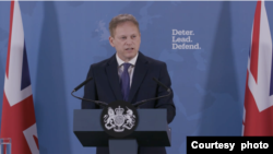 资料照：英国国防大臣沙普斯（Grant Shapps，又译夏博思）发表政策演说 (照片来源：英国国防部， 2024年1月15日）