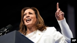 Democratic presidential nominee Vice President Kamala Harris speaks at a campaign rally in Savannah, Ga., Aug. 29, 2024.