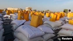 FILE - Aid provided by the World Food Program is seen in Adre Camp in Adre, Chad, Nov. 8, 2023.