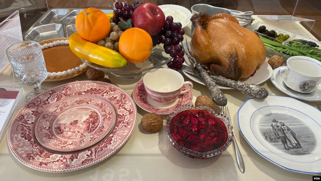 A traditional Thanksgiving feast recreated at the Plimoth Patuxet Museums in Plymouth, Massachusetts. 