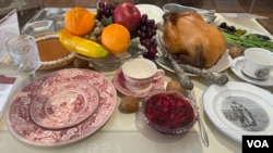 A traditional Thanksgiving feast recreated at the Plimoth Patuxet Museums in Plymouth, Massachusetts. 