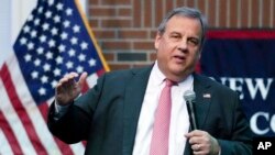 FILE - Former New Jersey Governor Chris Christie addresses a gathering during a town hall style meeting at New England College in Henniker, New Hampshire, April 20, 2023.