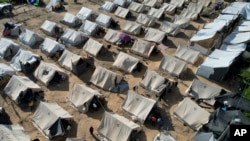 Tents set up for Palestinians displaced by the Israeli bombardment of the Gaza Strip are seen in Khan Younis on Oct. 19, 2023. 