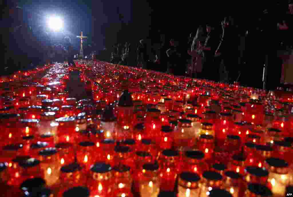 Lanterns lit by local residents are displayed at the Mirogoj cemetery on the All Saints' Day in Zagreb, Croatia.