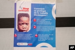 A poster bringing attention to the mpox outbreak hangs at the Goma General Hospital, Democratic Republic of the Congo, July 16, 2024.