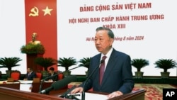 FILE - To Lam delivers a speech after the Vietnamese Central Committee of the Communist Party elected him as general secretary on Aug. 3, 2024, in Hanoi. Vietnam's media restructuring has become more severe under To Lam, analysts say.