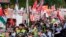 Protesters march during a demonstration near the Democratic National Convention, Aug. 22, 2024, in Chicago.