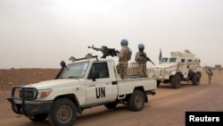 FILE: UN peacekeepers patrol in Kidal, Mali, July 23, 2015. Mali has told the UN force to leave, as the West African nation turns to mercenary Wagner Group fighters and others for its security. 