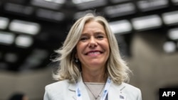 Argentina's Celeste Saulo poses after being elected secretary-general of the World Meteorological Organization (WMO) in Geneva, Switzerland, June 1, 2023.