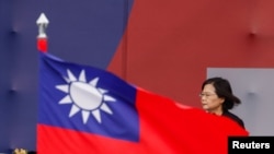 资料照：台湾总统蔡英文在台北出席双十节典礼并发表演讲。（2023年10月10日）