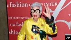 FILE - Auteur of Style honoree Iris Apfel attends The Fashion Group International's Night of Stars Gala at Cipriani Wall Street on Thursday, Oct. 27, 2016, in New York.