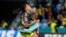 Colombia's Carolina Arias, left, and Daniela Caracas celebrate at the end of the Women's World Cup Group H soccer match between Germany and Colombia at the Sydney Football Stadium in Sydney, July 30, 2023. Colombia won 2-1. 