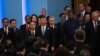 中国领导人习近平在北京人大会堂出席一带一路论坛开幕式后与与会各国领导人离开会场。（2023年10月18日）