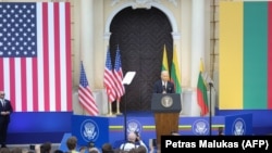 (FILE) President Biden delivers a speech at the conclusion of the NATO summit in Vilnius.