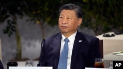 China's President Xi Jinping sits next to other world leaders during the Asia-Pacific Economic Cooperation conference in California, Nov. 16, 2023.