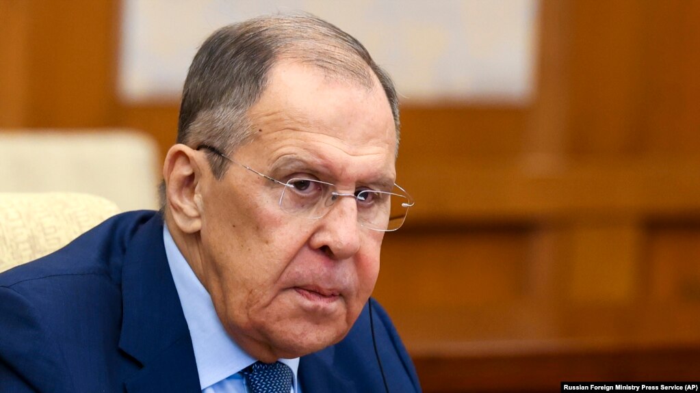 Russian Foreign Minister Sergey Lavrov attends the talks with Chinese Foreign Minister Wang Yi during their meeting in Beijing, China, Oct. 16, 2023.